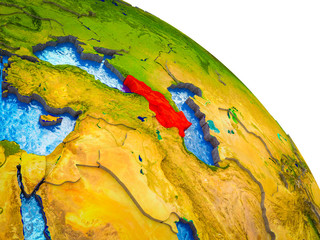 Caucasus region Highlighted on 3D Earth model with water and visible country borders.