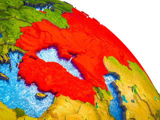 Black Sea Region Highlighted on 3D Earth model with water and visible country borders.