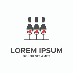 piano, wine, and bowling logo