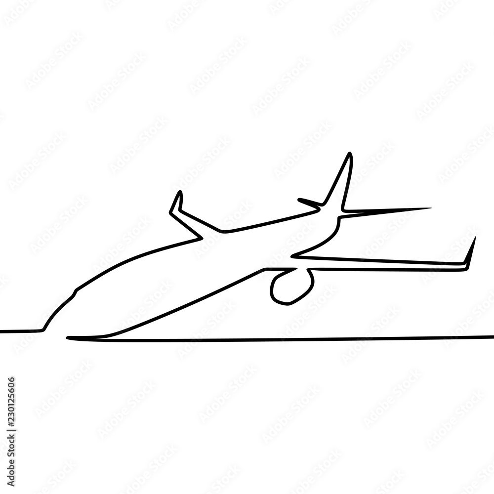 Poster plane vector with continuous one single line art drawing.