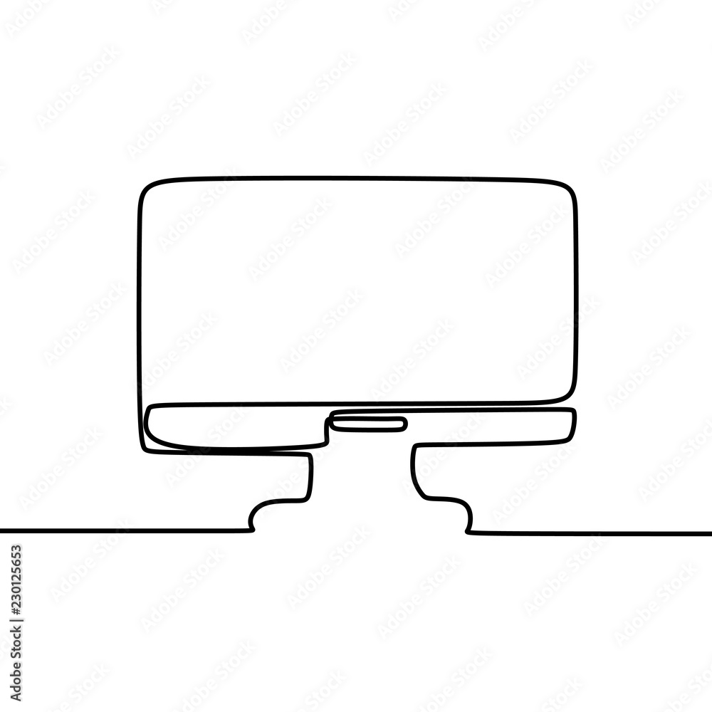 Poster monitor hand drawn continuous single line art drawing vector.