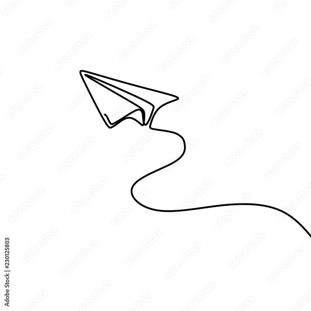 Aufkleber paper plane drawing vector using continuous single one line art style isolated on white background.