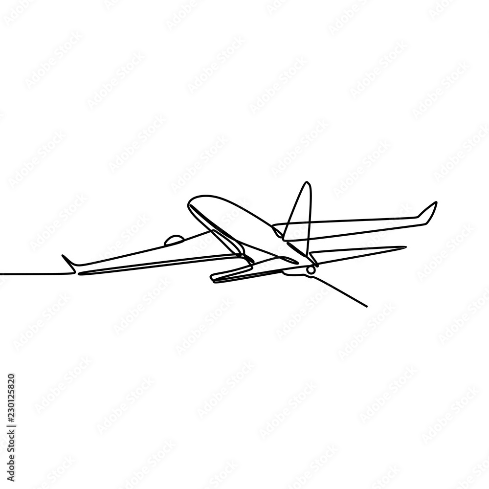 Poster airplane drawing vector using continuous single one line art style isolated on white background.