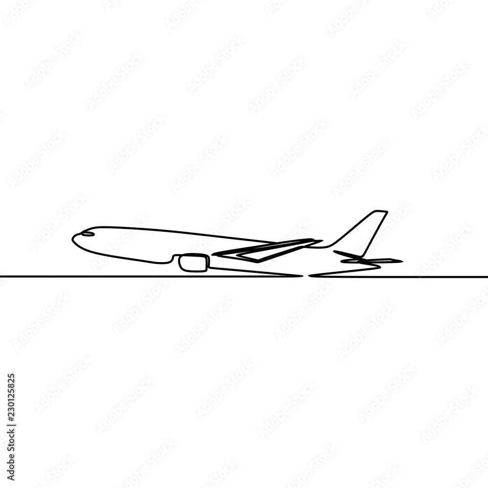 Poster airplane drawing vector using continuous single one line art style isolated on white background.