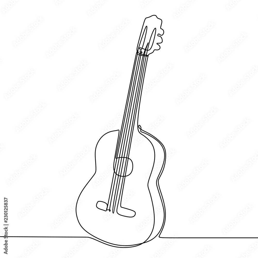 Poster guitar drawing vector with single continuous one line art style isolated on white background.