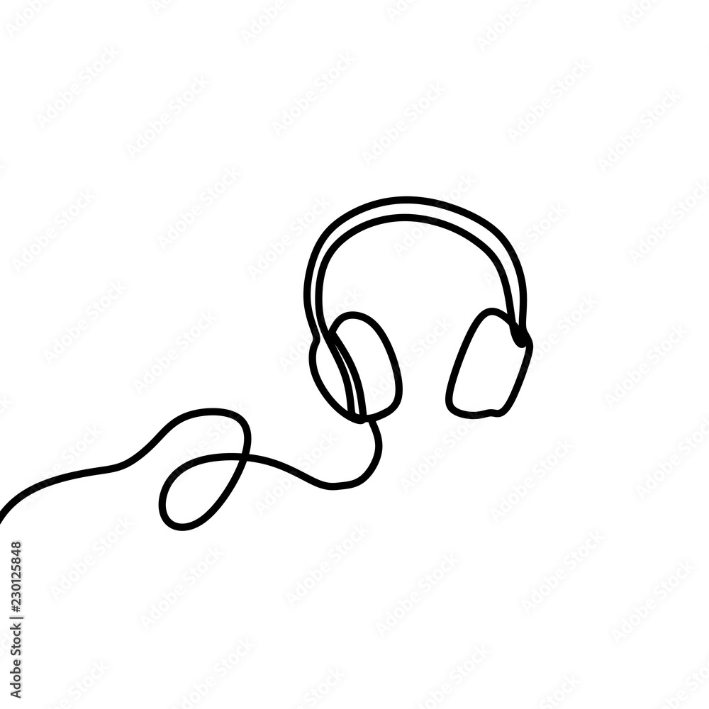 Poster headset vector with one line art style. continuous single lineart drawing.