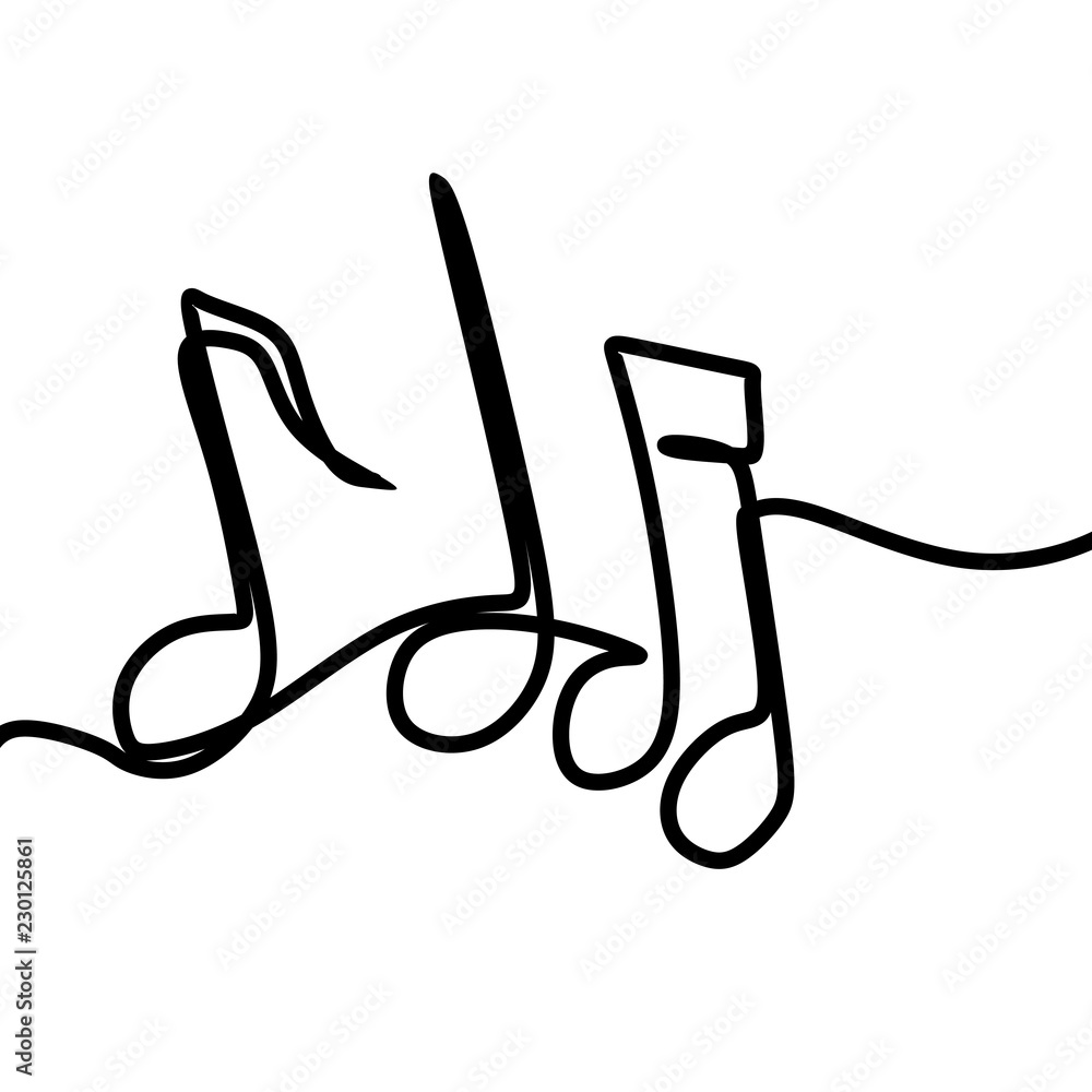 Poster whole note vector illustration with single one continuous line art drawing style.