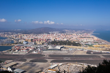 View from the top to the airport of Gibraltar and Algeciras in the background