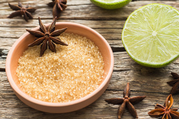 brown sugar and lemon on the table