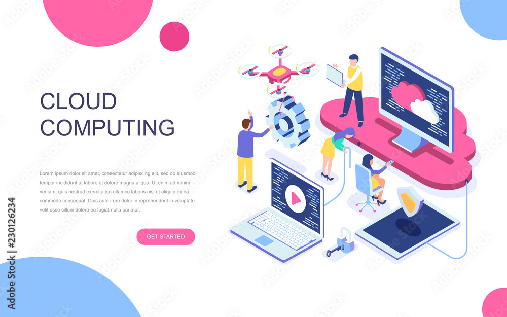 Poster modern flat design isometric concept of cloud technology for banner and website. isometric landing p