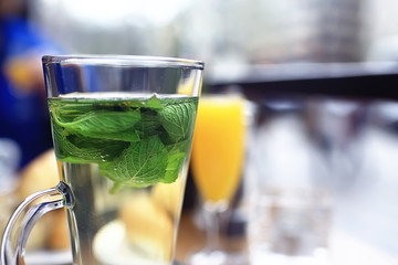 cup of green tea light Chinese green tonic tea