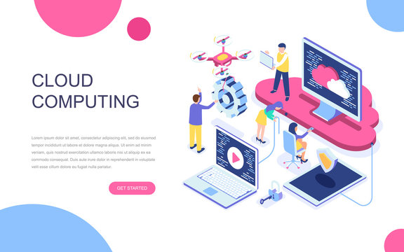 Modern flat design isometric concept of Cloud Technology for banner and website. Isometric landing page template. Cloud computing service online media file data backup storage. Vector illustration.