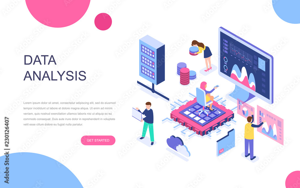 Wall mural modern flat design isometric concept of big data analysis for banner and website. isometric landing 