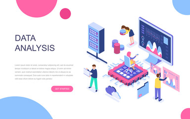 Modern flat design isometric concept of Big Data Analysis for banner and website. Isometric landing page template. Digital information chart and statistic financial budget. Vector illustration.