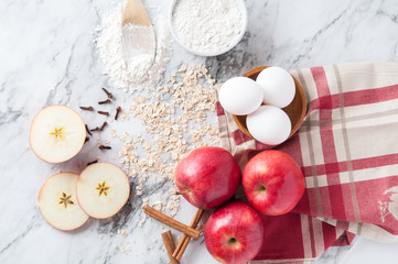 Fototapeta na wymiar baking ingredients for apple crisp