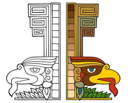 Mayan style border design element with the head of an eagle