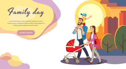 Happy Family Day Cartoon Vector Web Site Template