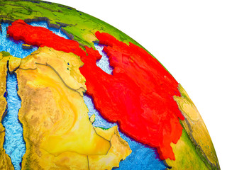 ECO member states Highlighted on 3D Earth model with water and visible country borders.