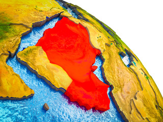 CCASG countries Highlighted on 3D Earth model with water and visible country borders.