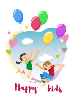 Happy Kids Rejoice Holiday Cartoon Vector Concept