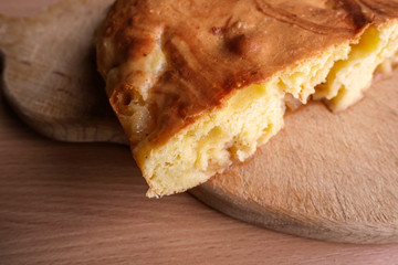 Apple pie close up on cutting board
