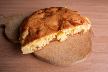 Apple pie close up on cutting board
