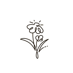 Vector Line Icon. Two flowers. Gardening. One line drawing. Isolated on white background