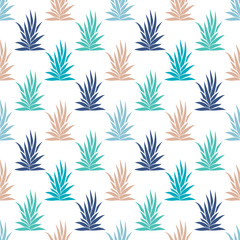 Fototapeta premium Seamless pattern with tropical, succulent plants, bushes. Floral ornament on a white background. Vector illustration.