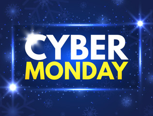 Cyber Monday sale banner. Good deal promotion. Luminous signboard, nightly advertising. Annual sale concept. Cyber Monday design for website, poster, banner, card. Vector illustration