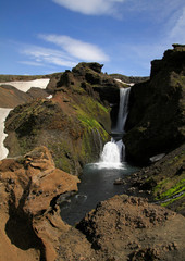 Beautiful scenery in Iceland with glacier and waterfall