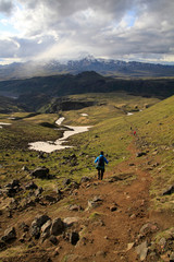 Fototapeta premium Hiking through the spectacular landscape of Iceland