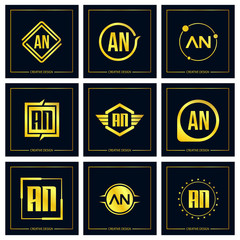 Initial Letter AN Logo Set Design