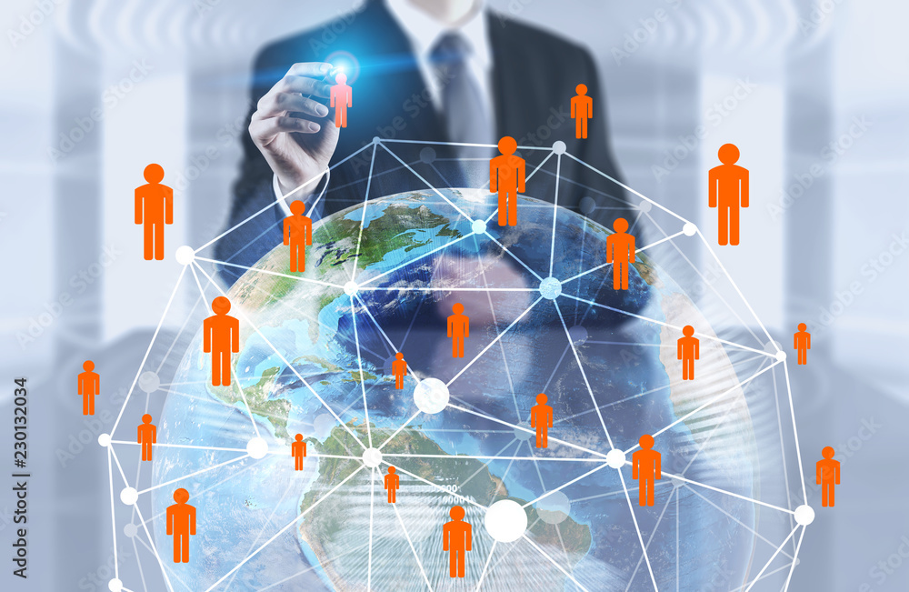 Poster man in office using people network