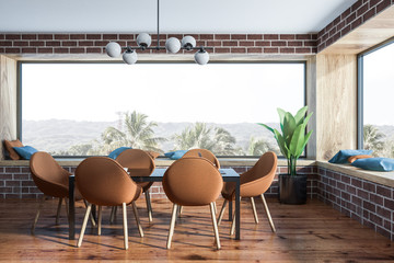 Brick panoramic dining room interior