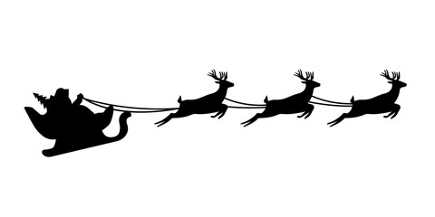 Santa Claus silhouette riding a sleigh with deers. Vector illustration