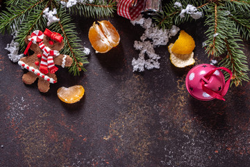 Christmas composition on dark vintage background.