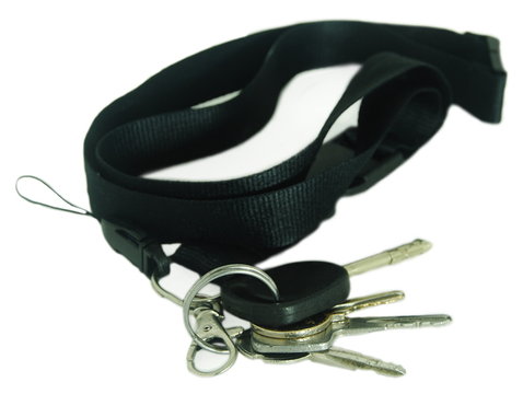 Porta chaves com lote de chaves na ponta e de cor preta - fita de pendurar