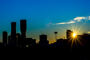 Silhouette of city Mississauga Brampton peel region panorama skyline in Toronto Ontario Canada high contrast