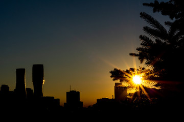 Silhouette of city Mississauga Brampton peel region panorama skyline in Toronto Ontario Canada high...