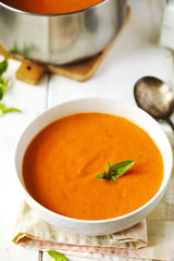 Roasted vegetable cream soup. Tomato soup