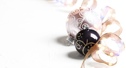 Christmas baubles. Christmas and New Year holidays background. Christmas greeting card