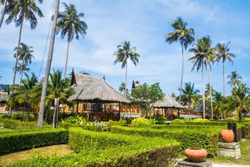 Foto op Plexiglas Traditional beach bungalows and coconut palms on Koh Phi Phi island, Thailand © olenatur