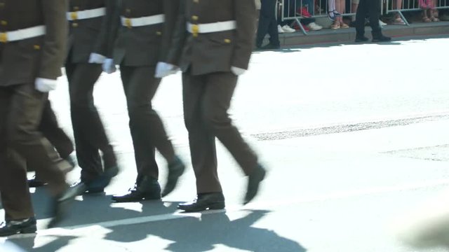 Military parade in Ukraine 2018. Marching soldiers