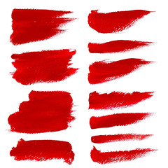 Set of red acrylic brush stroke isolated on the white background.