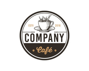 Hand Drawing Vector Fresh Hot Coffee Cup Sign Symbol Vintage Circle Logo Template Design Inspiration