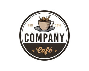 Hand Drawing Vector Fresh Hot Coffee Cup Sign Symbol Vintage Circle Logo Template Design Inspiration