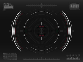 Aim system. Futuristic aiming concept. Modern crosshair. Sci-fi HUD interface. UI with infographic elements. Spaceship screen concept. Vector illustration