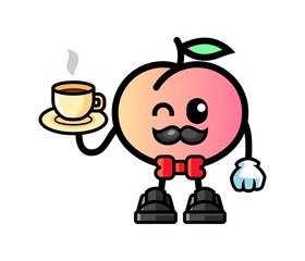 Obraz premium Peach barista mascot cartoon illustration