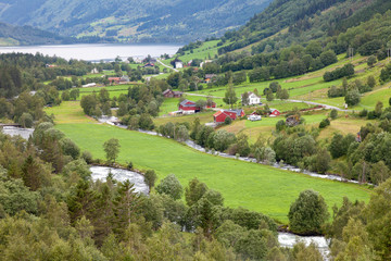 Fototapeta na wymiar The Lush and Gree Rural Scene in Norway