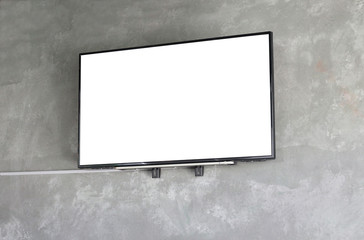 TV screen on old wall texture background, copy space.